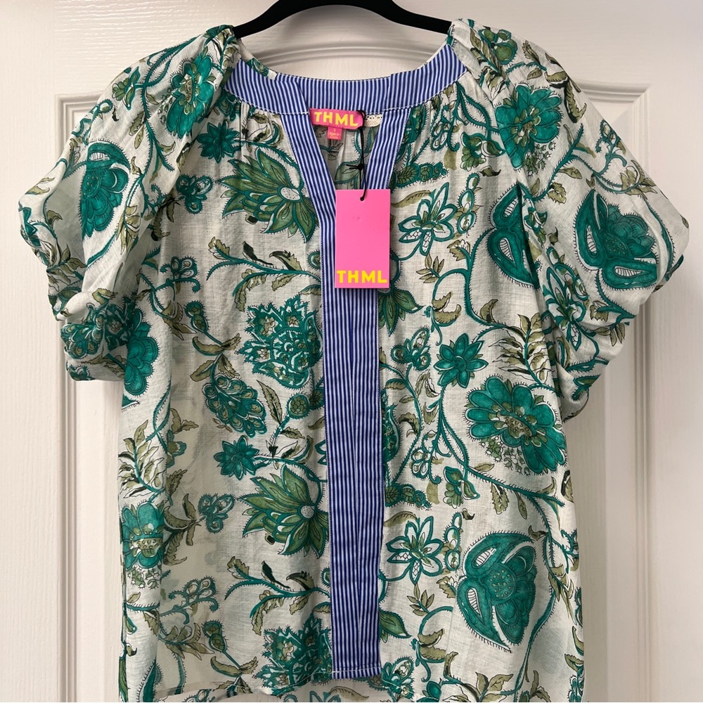 THML Green Blue Floral Women's Top